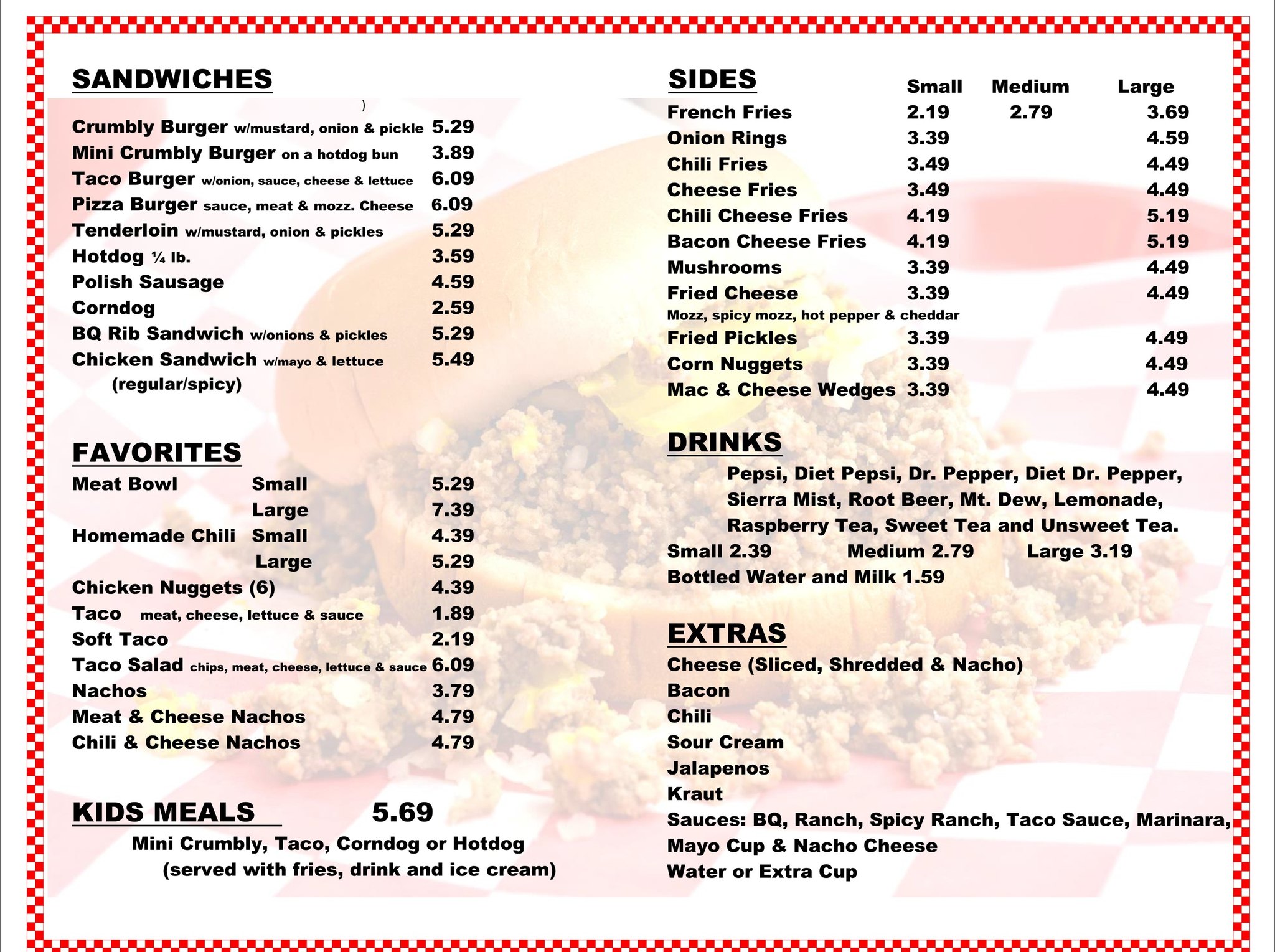 Crumbly Burger Menu Page 1